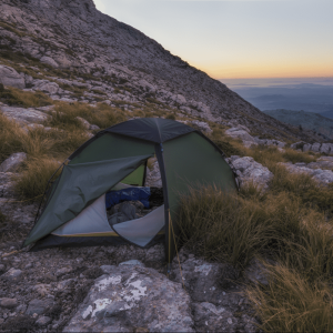 Pioneer 2 tent on mountain in sunset
