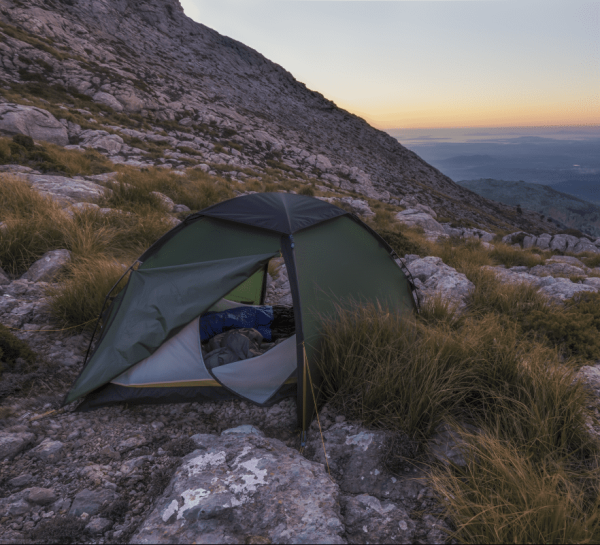 Pioneer 2 tent on mountain in sunset