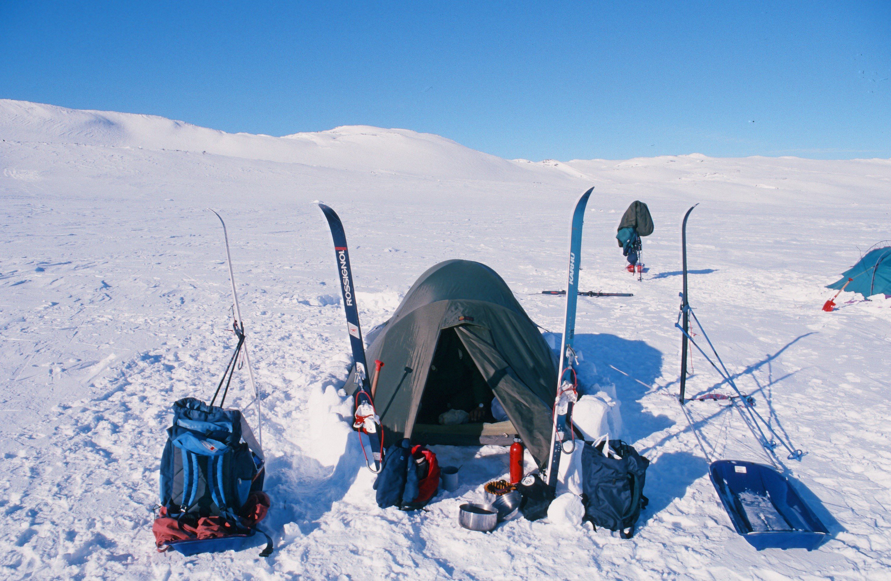 A Quasar tent pitched in the snow covered Hardangervidda region in Norwar