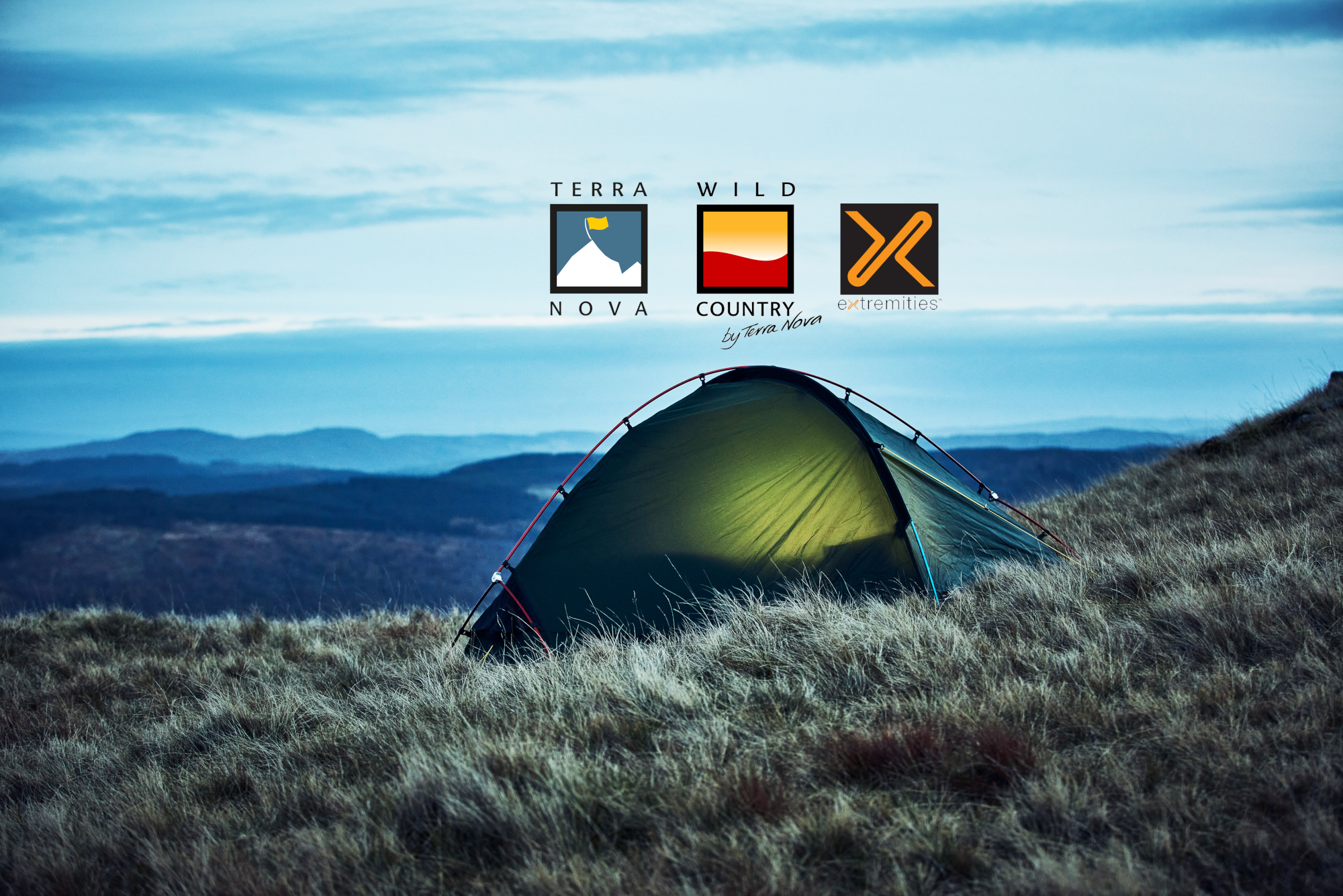 Southern Cross 1 Tent at Twilight with Logo
