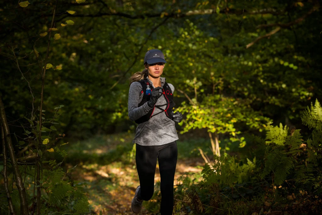 woman jogging in extremitites gear