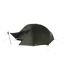 16_TN_Solar_Horizon_2_12_co-3.webp Olive-green two-person dome tent with a small front vestibule propped by a trekking pole, taut yellow guylines and stakes securing the rainfly.