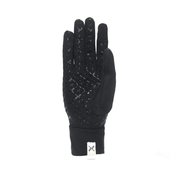 21MRG-Maze-Runner-Glove-Palm-1500x1500px-1.jpg Black glove with raised cross-pattern grip across the fingers and palm, reinforced suede-like thumb panel, touchscreen-friendly index fingertip and a white brand tag on the cuff, isolated on a white background.