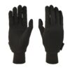 21SLG-Silk-Liner-Glove-back-and-palm-3.jpg Pair of black knit gloves displayed palm and back on a white background, featuring five fingers, ribbed wrist cuffs and small brand tags at the sides.