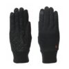 21SPG-Sticky-Power-Liner-Glove-front-and-back-1500px-3.jpg Pair of slim black gloves shown palm and back; left glove displays a textured silicone grip pattern on the palm, right glove shows the back with a touchscreen-compatible icon on the index finger and small orange branding near the wrist.