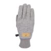 22IGG-Igneous-Glove-Back-300dpi-1.jpg Grey wool-blend glove with a ribbed cuff, small tan leather brand patch near the wrist and a black plastic clip on the side