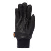 Black left-hand glove shown palm-up with a raised square-grid grip pattern, neoprene thumb panel, ribbed elastic wrist cuff and a small orange XDRY tag