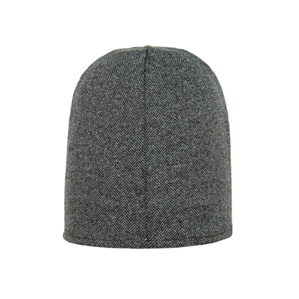 23HLB-Herringbone-Liner-Beanie-300dpi-1.jpg Grey herringbone-pattern beanie with a rounded top and central seam, shown against a white background.