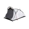 41VY-Voyager-Inner-3000x3000px-300dpi-scaled-2.jpg Two-person dome tent with white panels and a large black mesh front door supported by crossed black, red and blue poles.