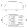 Side and top technical line drawings of a three-person tent showing a 100cm front porch, 235cm main sleeping area, 90cm porch depth, peak interior height 105cm tapering to 83cm at the front, interior width 165cm (130cm usable) and three sleeping bags drawn side-by-side.