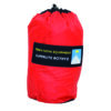 Red cylindrical stuff sack with a black drawstring top and a black rectangular label reading Terra Nova Equipment SUPERLITE BOTHY2 alongside a small mountain-and-flag logo