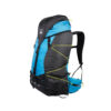 56LA35-Laser-35-Blue-Cut-Out-1500x1500-1-1.jpg Blue and black hiking backpack with a top lid, padded shoulder straps and hip-belt pockets, fitted with neon-yellow external bungee cords and adjustable compression straps