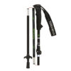 57TEP-Trail-Elite-Pole-closed-1500x1500-Update_2022-3.jpg Collapsible black and green trekking pole shown in three sections with an ergonomic foam handle, wrist strap labelled TERRANOVA, adjustable locking clamp, small snow basket and rubber tip.