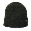 Bakewell-Beanie-Loden-Cut-Out-300dpi-1.jpg Dark green ribbed knit beanie with a folded cuff and a small black 'extremities' label, shown against a white background.