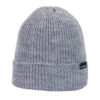 Bakewell-Beanie-Smoke-Cut-Out-300dpi-1.jpg Light grey ribbed knit beanie with a folded cuff and a small black brand tag on the side