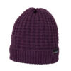 Bamfor-Beanie-Foxglove-Cut-Out-300dpi-1.jpg Plum-purple knitted beanie with a waffle stitch texture, ribbed folded cuff and a small black brand tag on the side, shown on a white background.