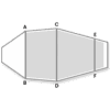 Angled perspective of a three-panel prism-like box with three vertical panels shaded grey and vertical edges labelled A (upper left), B (lower left), C (upper centre), D (lower centre), E (upper right) and F (lower right).