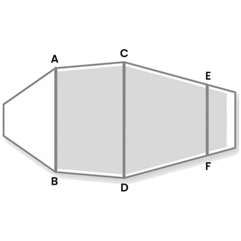 Blizzard-Pitching-3.png Angled perspective of a three-panel prism-like box with three vertical panels shaded grey and vertical edges labelled A (upper left), B (lower left), C (upper centre), D (lower centre), E (upper right) and F (lower right).