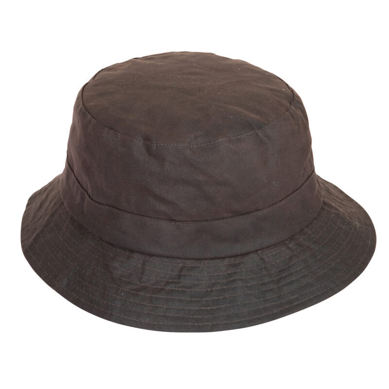 Burghley-Hat-Brown-Cut-Out-300dpi-1.jpg Dark brown cotton bucket hat with a stitched, downward-sloping brim, photographed against a white background.