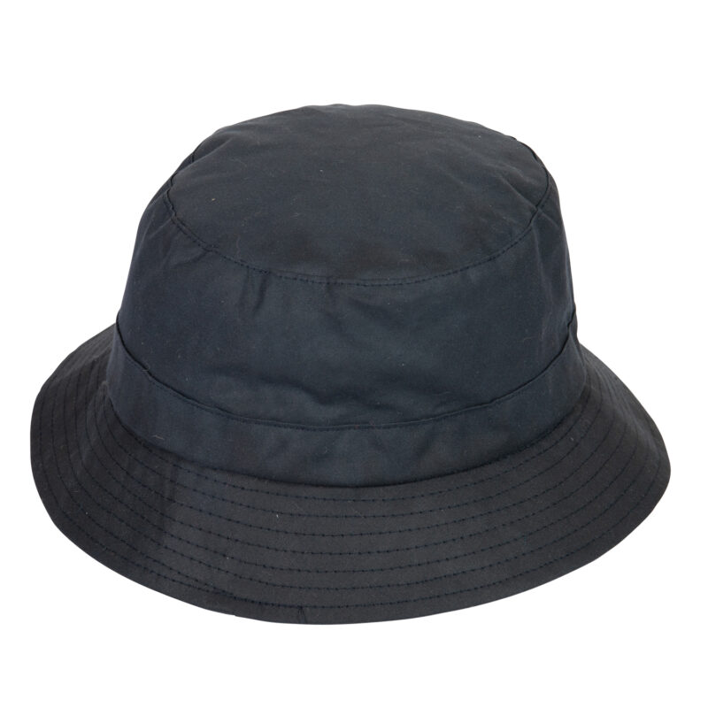 Burghley-Hat-Navy-Cut-Out-300dpi-1.jpg Plain black bucket hat with stitched narrow brim and visible top seam, photographed on a white background.