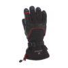 Cloud-peak-web-1.jpg Black insulated winter glove with red piping and reinforced textured leather palm, adjustable wrist strap and red drawcord cuff, shown upright on a white background.