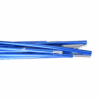 Coshee-Micro-Blue-Pole-Close-Up-3.png A bundle of metallic blue collapsible tent poles with silver ferrule connectors arranged horizontally against a white background.