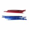 Coshee-Micro-Pole-Set-3.png Two bundles of segmented aluminium tent poles, one red and one blue, with metal ferrule connectors arranged on a white background.
