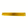 A bundle of slender gold-coloured aluminium poles with silver connector tips, stacked horizontally on a plain white background.