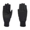 Defence-Inner-Glove-Palm-and-Back_1500px_72dpi-3.jpg Pair of black gloves laid flat on a white background — left glove palm-up showing a textured diamond grip pattern and ribbed knitted cuff, right glove back-up with smooth fabric and matching cuff.