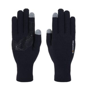 Evolution-Palm-and-Back-1080px-300dpi-3.jpg Pair of black knit touchscreen gloves on a white background, left glove palm-up showing a black silicone chevron grip and grey conductive tips on thumb and index, right glove back-up displaying a small extremities logo and grey conductive fingertips.