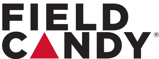 FIELD CANDY logo in bold black uppercase letters with a red triangle replacing the letter A in CANDY