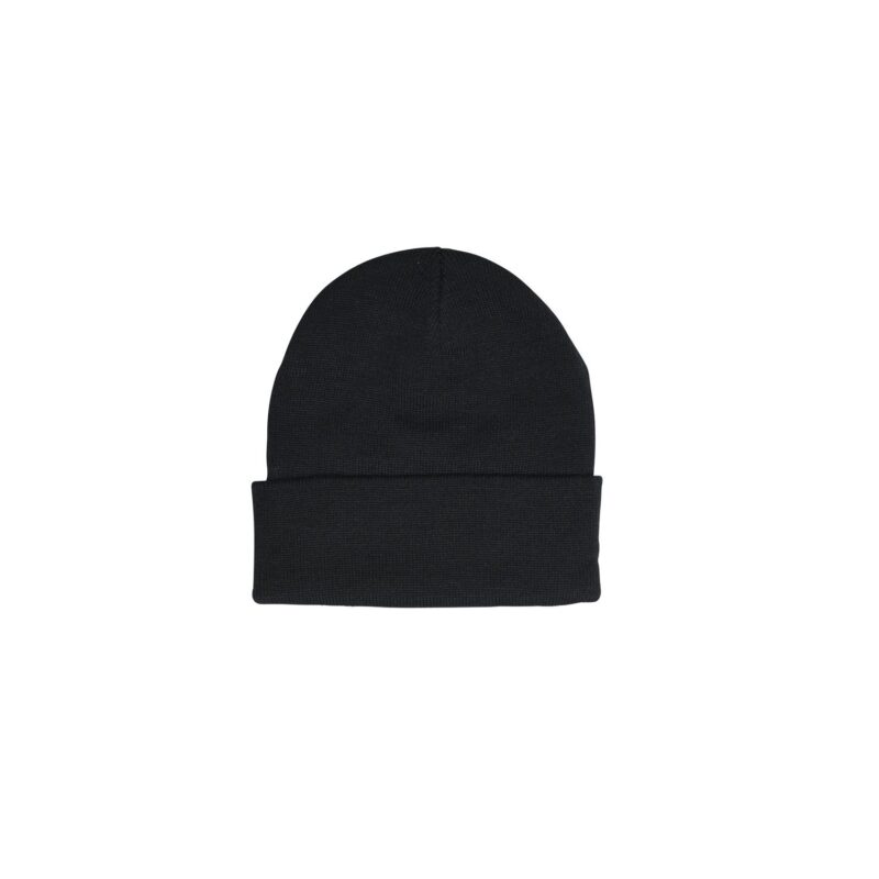 Flak-Eco-Polyana-Beanie-Black-Back_1500px_72dpi-1.jpg Black cuffed knit beanie hat centered on a plain white background.