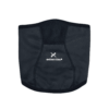 Black neoprene neck gaiter with contoured stitching and a white "extremities" logo centred on the front, showing a fleece-lined upper edge.