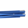 Hoolie-Compact-2-ETC-Blue-Pole-close-up-3.png Stack of metallic blue aluminium poles with silver connector ends, arranged diagonally on a white background