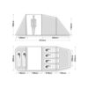 Two-view schematic of a multi-room family tent with labelled centimetre measurements: side elevation shows a central standing area 180 cm high and lower sloping side rooms 140 cm high with overall length 510 cm, and plan view shows a 120 cm vestibule, 130 cm living area and two 110 cm sleeping bays (holding two and four sleeping mats) with overall widths marked at 260 cm and 240 cm.