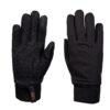 Insulated-Sticky-Power-Liner-Back-and-Palm-1.jpg Pair of black gloves on a white background, one showing the palm with a textured silicone X-pattern grip and reinforced touchscreen-friendly thumb and finger tips, the other showing the smooth back with a small orange xDRY brand tab at the cuff.