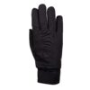 Insulated-Sticky-Power-Liner-back-1500x1500-1-1.jpg Black five-finger fabric glove with a long ribbed wrist cuff and a small orange logo on the outer side, displayed flat with fingers extended on a white background.