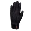 Insulated-Sticky-Power-Liner-palm-1500x1500-1-1.jpg Single black insulated glove laid flat with palm facing up, featuring a raised cross-pattern grip across palm and fingers, reinforced touchscreen-style patches on the thumb and index fingertip, and an elasticised cuff with a small black tag labelled XDRY in orange.