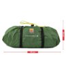 Panacea-2-1500-x-1500-3.jpg Green Panacea 2 compression sack with two black straps and a yellow drawcord, branded Wild Country, on a white background with red arrows indicating 50 cm width and 20 cm height