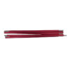 Several red anodised aluminium tent pole sections with silver connector ferrules, arranged parallel on a white background.