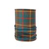 Plaid-Tube-1500x1500-1-1.jpg Cylindrical neck gaiter with a multicoloured plaid pattern of teal, brown, red, yellow and green, shown upright with soft folds against a white background