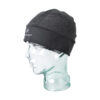 Powerfleece-Polartec-Banded-Beanie-left-Grey-1500x1500-72dpi-1.jpg Transparent green-tinted glass mannequin head in profile wearing a dark grey fleece beanie with a black cuff and a small white side logo, on a white background.