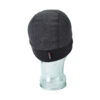 Powerfleeece-Polartec-Banded-Beanie-Back-Grey-1500x1500-72dpi-1.jpg Rear view of a dark grey fleece beanie with a black cuff and small red-triangle fabric tag displayed on a transparent glass mannequin head against a white background