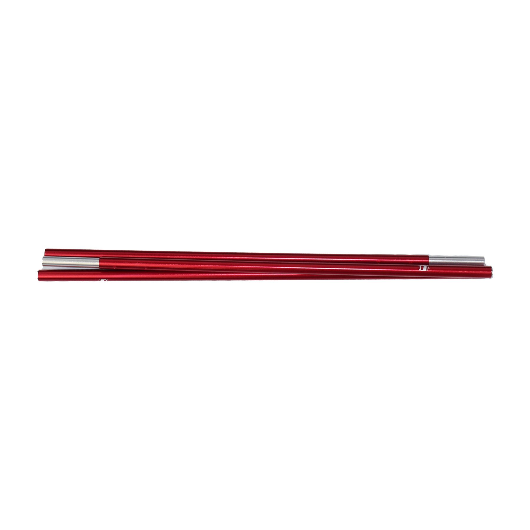 Red-Poles-3.jpg Four slender metallic red poles with silver connector ends aligned horizontally on a white background.