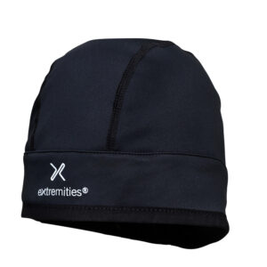 SM-guide-beanie-1.jpg Black thermal beanie with stitched panel seams and a white "extremities" logo on the folded cuff.
