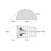 Solar-Photon-2-Pitching-1.webp Technical diagram showing side and top views of a two-person dome tent with labelled dimensions: 214 cm length plus a 60 cm porch, 90 cm peak height, 126 cm interior width with two 80 cm berths and a 56 cm triangular end.
