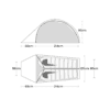 Solar-Photon-2-UPDATE-1.png Schematic of a two-person dome tent in side and top views showing labelled dimensions: 214 cm sleeping length with a 60 cm vestibule, 90 cm peak height, 126 cm maximum internal width (80 cm at a narrower section) and a 56 cm entrance depth.