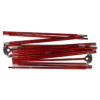 Southern-cross-pole-red-WEB-3.jpg Several red anodised aluminium collapsible tent pole sections with silver connector sleeves and black ferrules laid in a loose pile on a white background.