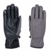 Sportsman-Grey-Back-and-Palm-1500x1500-1-3.png Pair of gloves on a white background: left glove shows a black leather palm with elasticated wrist and adjustable Velcro strap, right glove shows a grey herringbone fabric back.