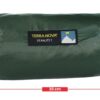 Starlite-1-1500-X-1500-e1722951543531-1.jpg Green cylindrical Terra Nova Starlite 1 compression sack with logo patch and yellow drawcord, shown with red arrows indicating dimensions 30 cm length and 15 cm height.